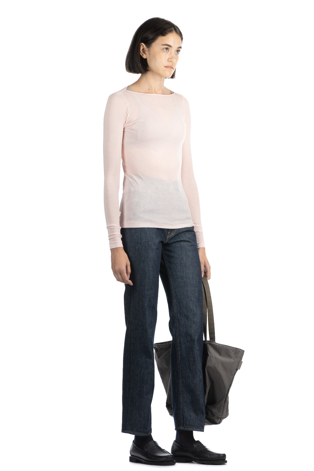 AURALEE - HIGH GAUGE SHEER RIB BOAT NECK L/S TEE-Pink