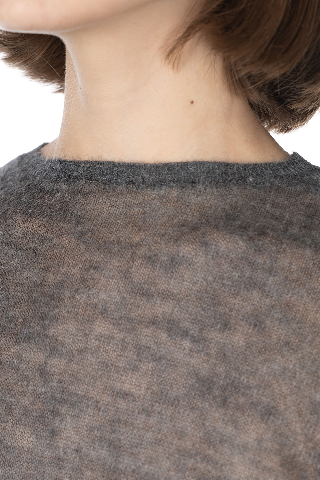 AURALEE - KID MOHAIR SHEER KNIT BOAT NECK-Top Charcoal