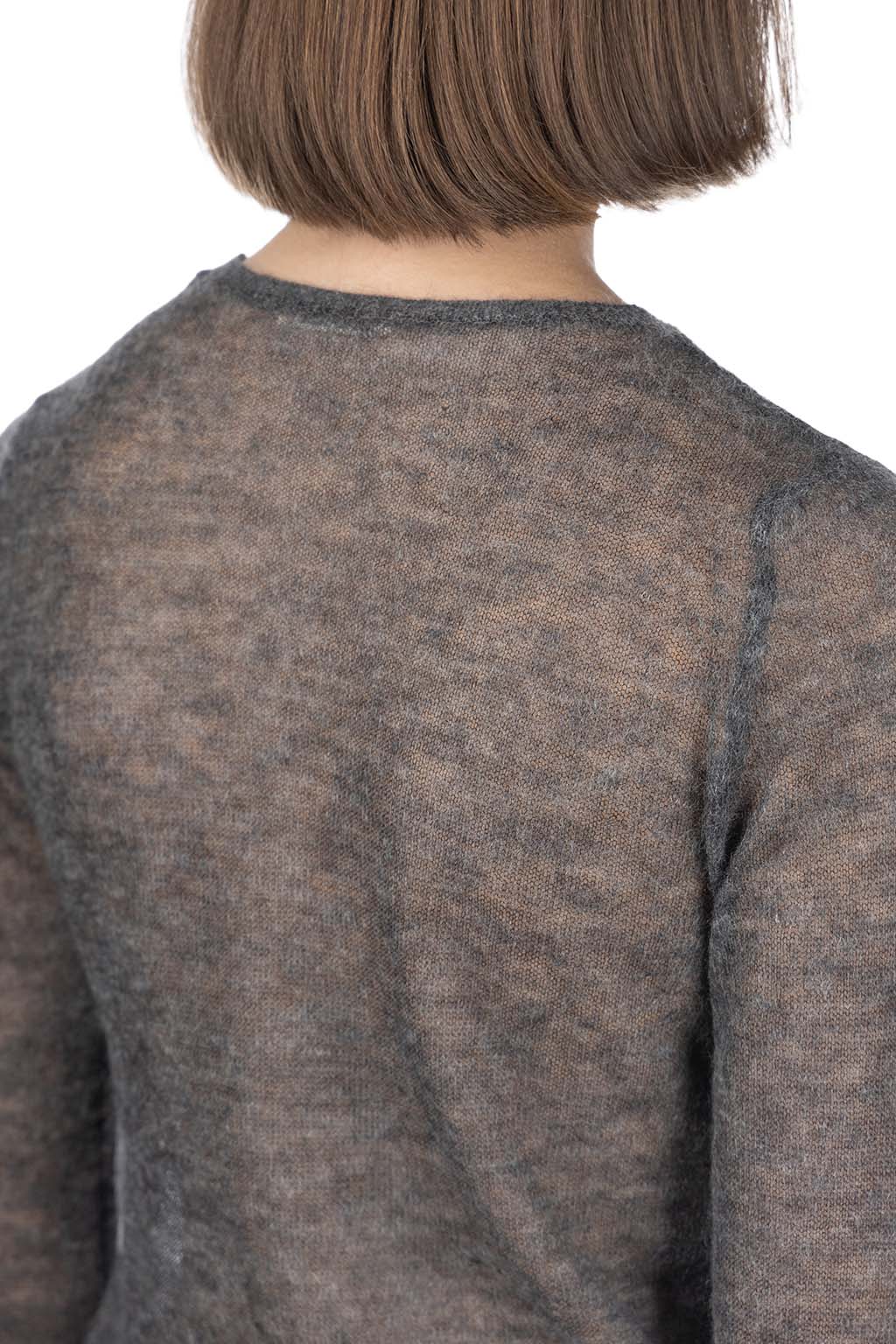 AURALEE - KID MOHAIR SHEER KNIT BOAT NECK-Top Charcoal