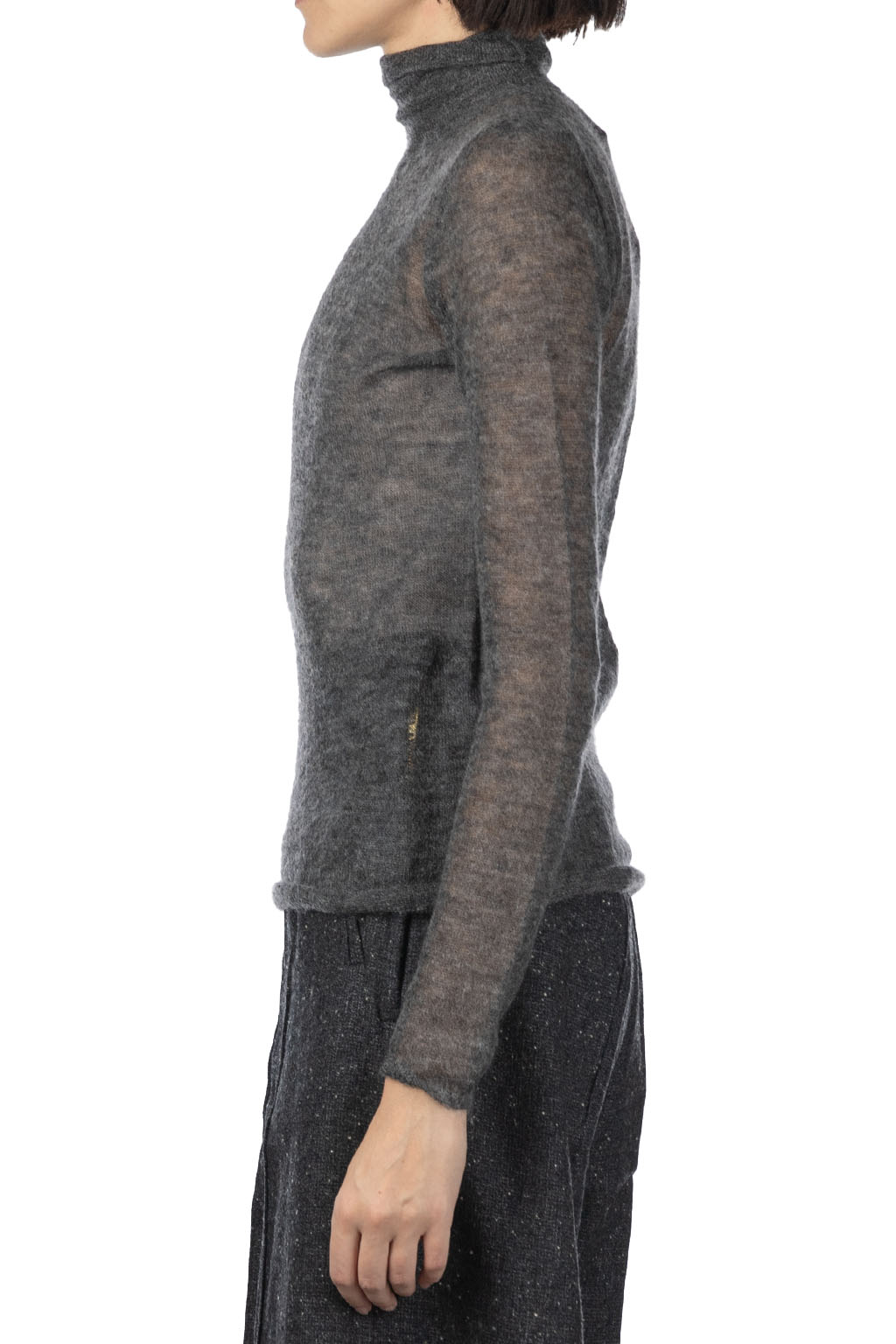 AURALEE - Kid Mohair Sheer Knit Turtleneck - Top Charcoal