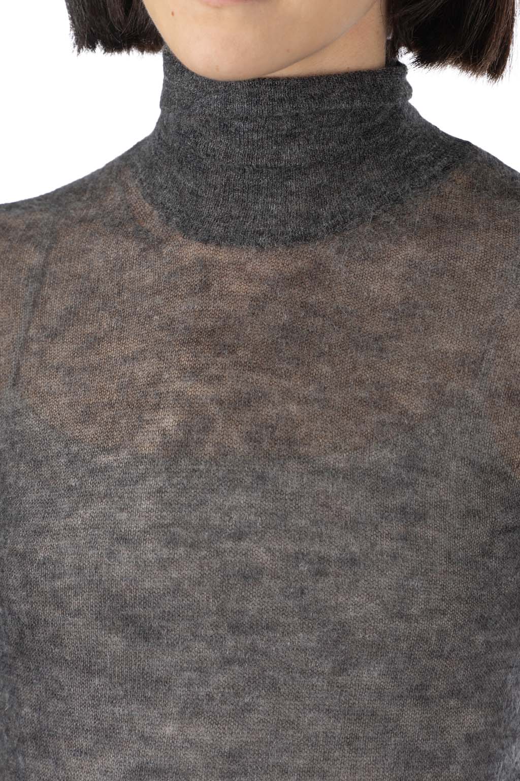 AURALEE - Kid Mohair Sheer Knit Turtleneck - Top Charcoal