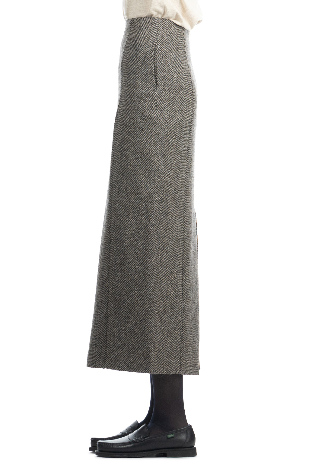 AURALEE - TENSE WOOL DOUBLE CLOTH SKIRT-KHAKI TWEED