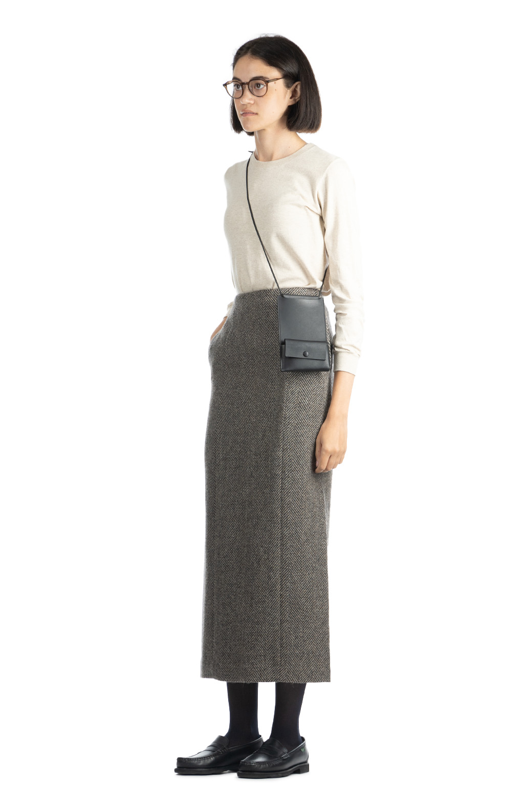 AURALEE - TENSE WOOL DOUBLE CLOTH SKIRT-KHAKI TWEED