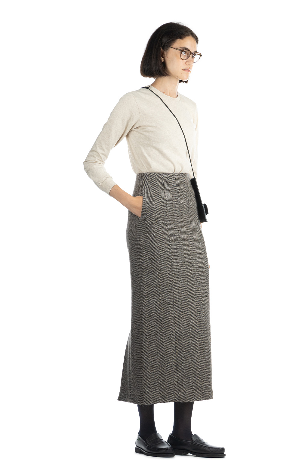 AURALEE - TENSE WOOL DOUBLE CLOTH SKIRT-KHAKI TWEED