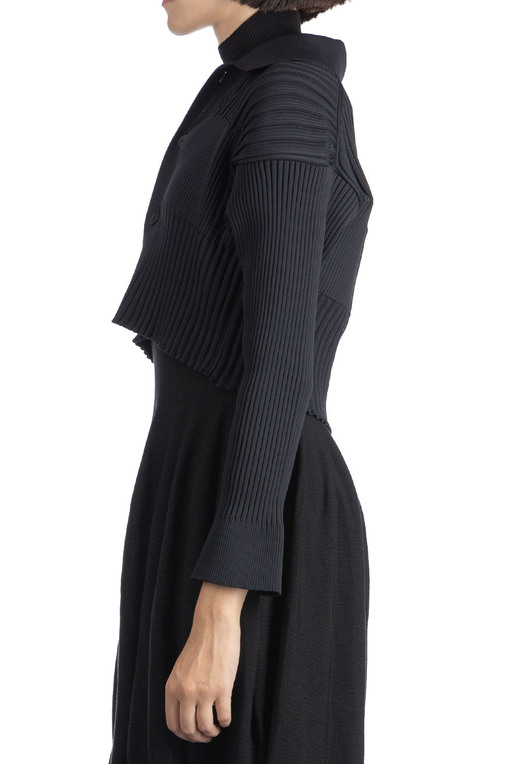 CFCL - Fluted Cropped Shirt Cardigan - Black