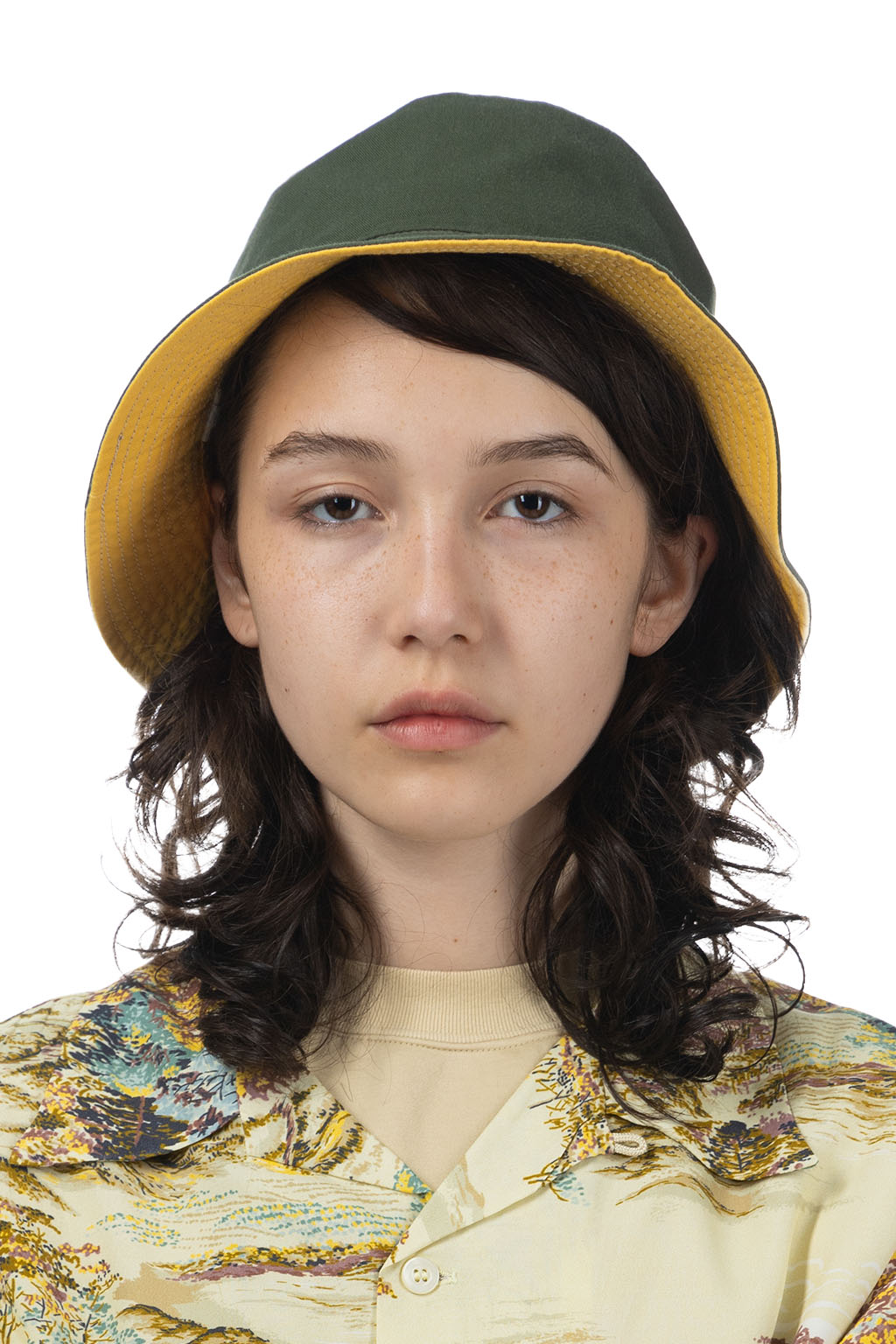 Cableami - Loose Light Chino Bucket Hat Reversible - Olive / Lemon