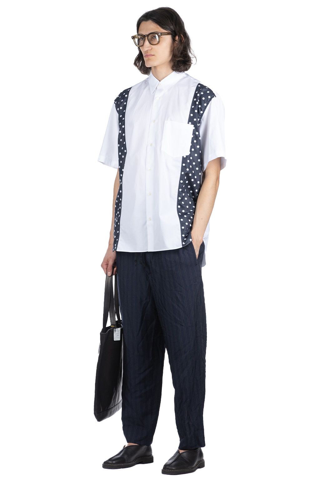 Comme Des Garcons Homme - Cotton x Poly Lawn Dots Print Shirt - White x Navy