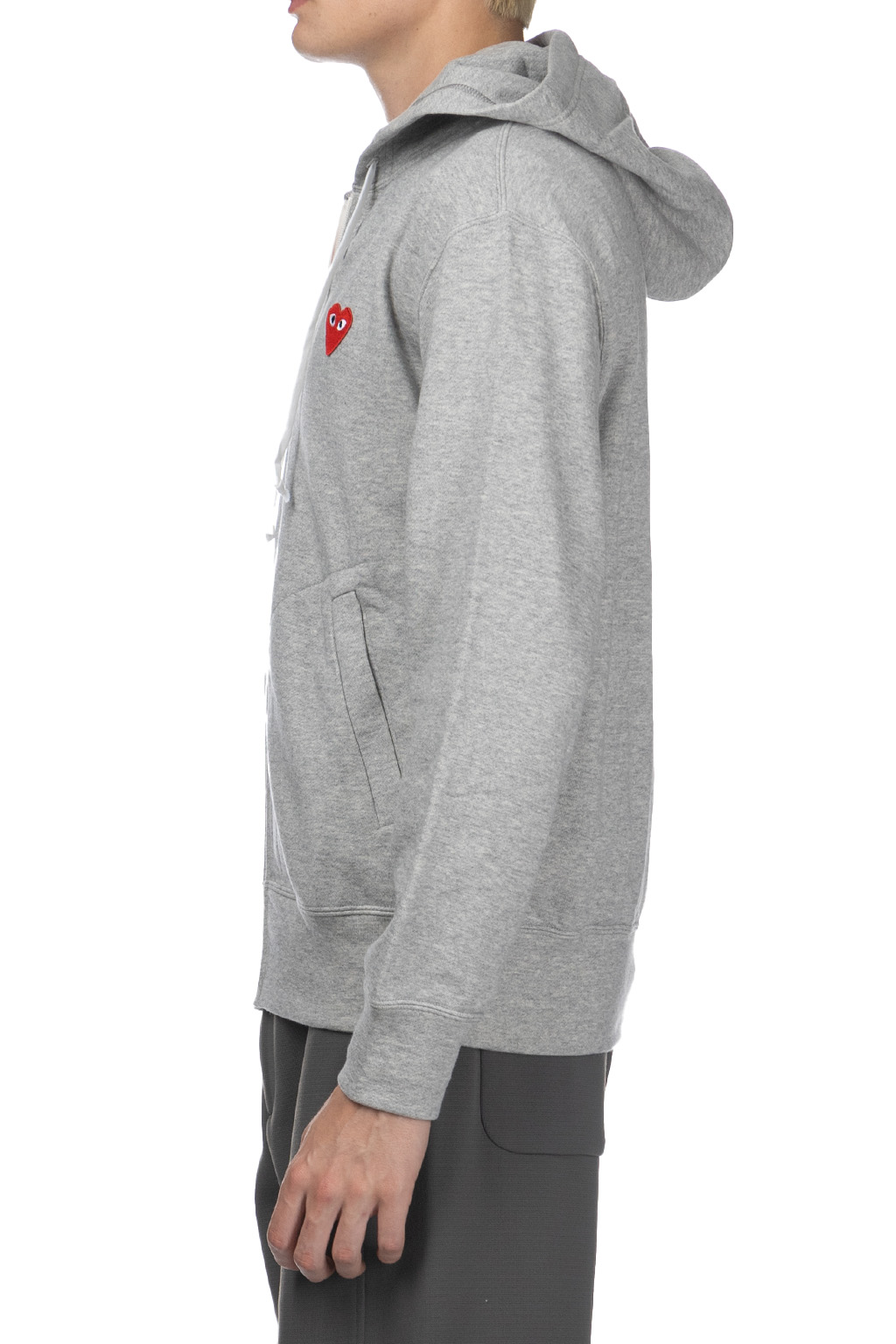 Comme Des Garcons Play - Unisex Red Heart Full Zip Hoodie - Grey