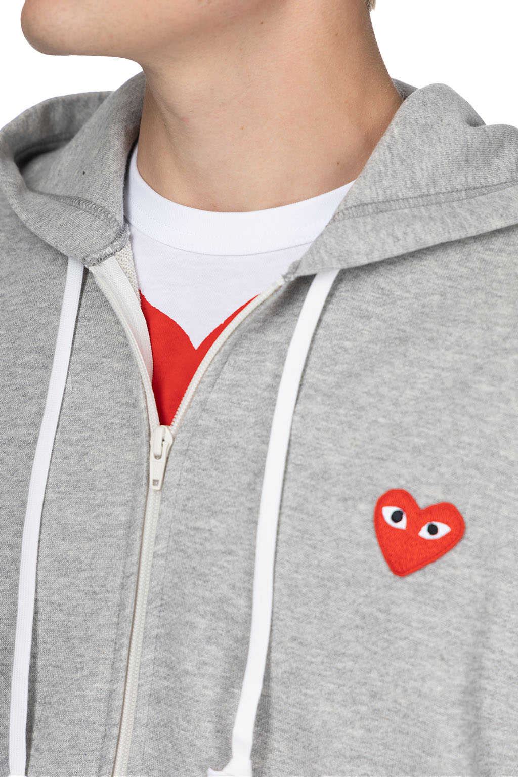 Comme Des Garcons Play - Unisex Red Heart Full Zip Hoodie - Grey