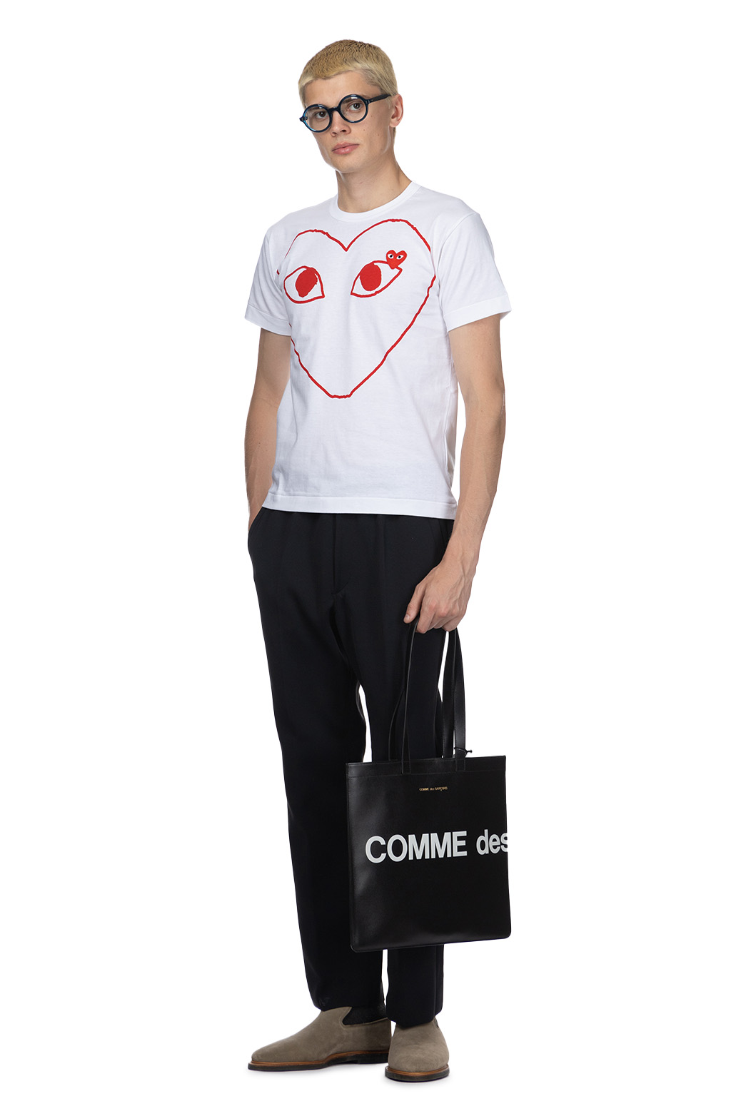 Comme Des Garcons Play - Unisex Red Heart T-Shirt - White