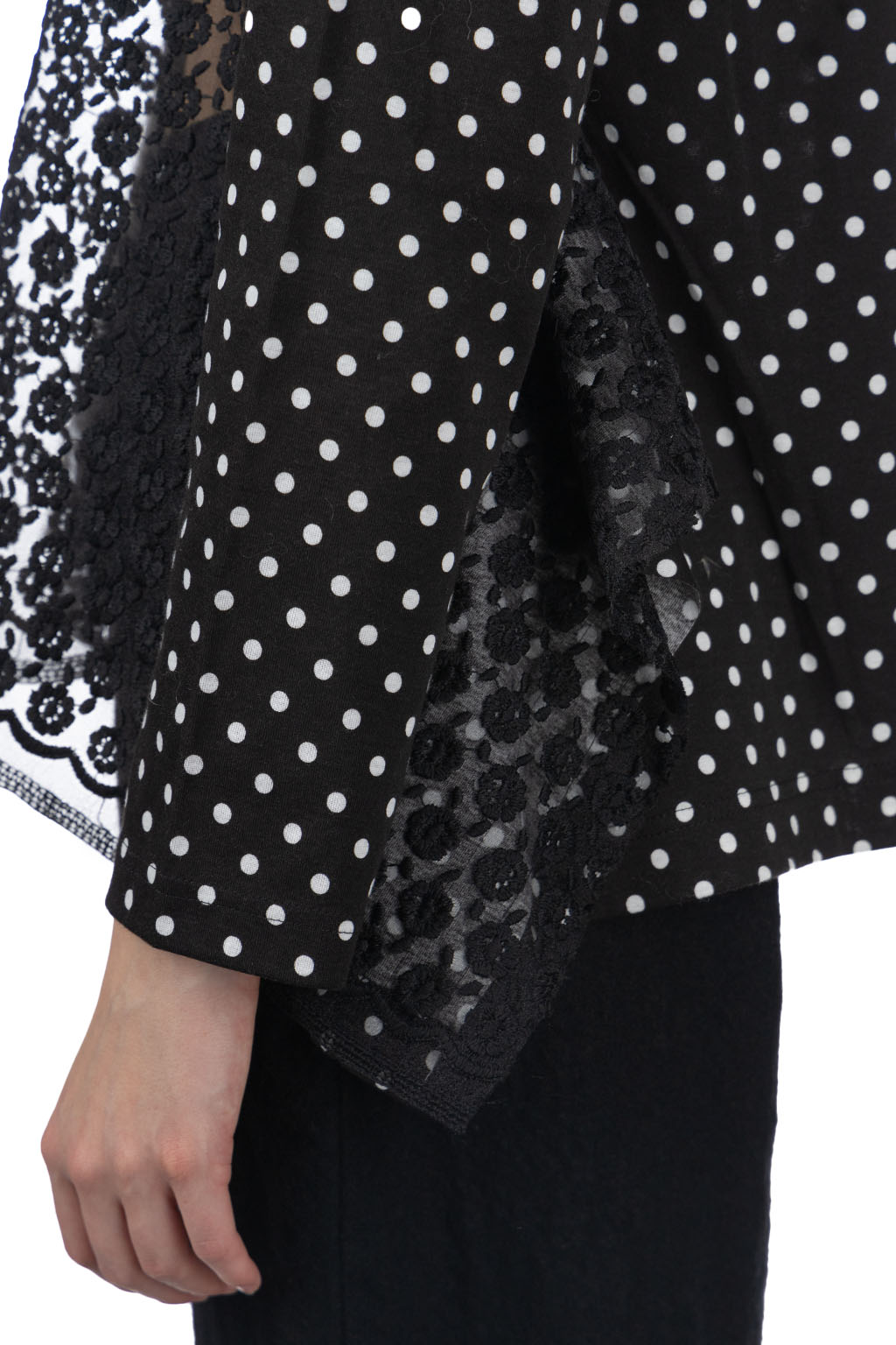 Comme Des Garcons TAO - Organdy Embroidered Jersey Dot Print LS Top Black x Black