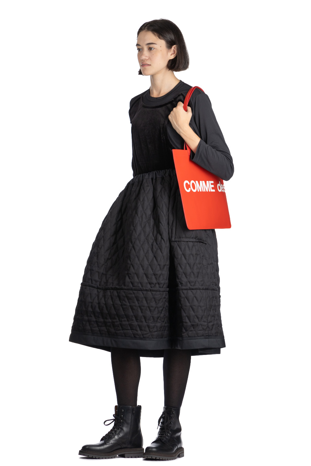 Comme Des Garcons TAO - Poly Herringbone Quilting SKIRT - Black