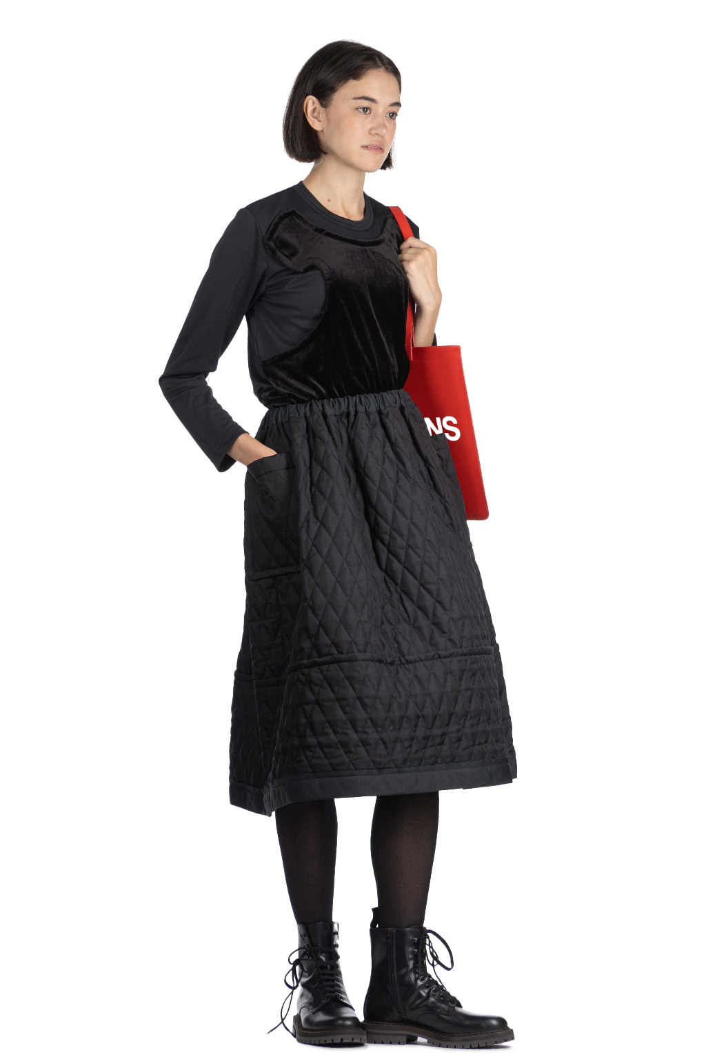 Comme Des Garcons TAO - Poly Herringbone Quilting SKIRT - Black