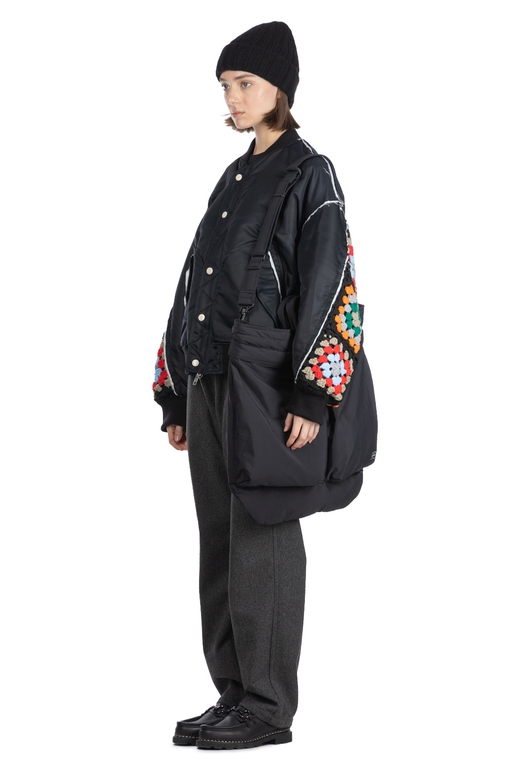 DISCOVERED - Crochet Sleeve MA-1 Jacket - Black