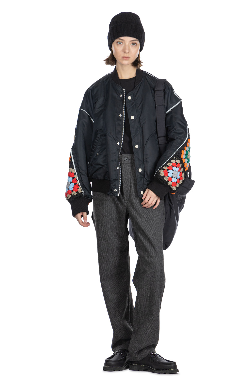 DISCOVERED - Crochet Sleeve MA-1 Jacket - Black