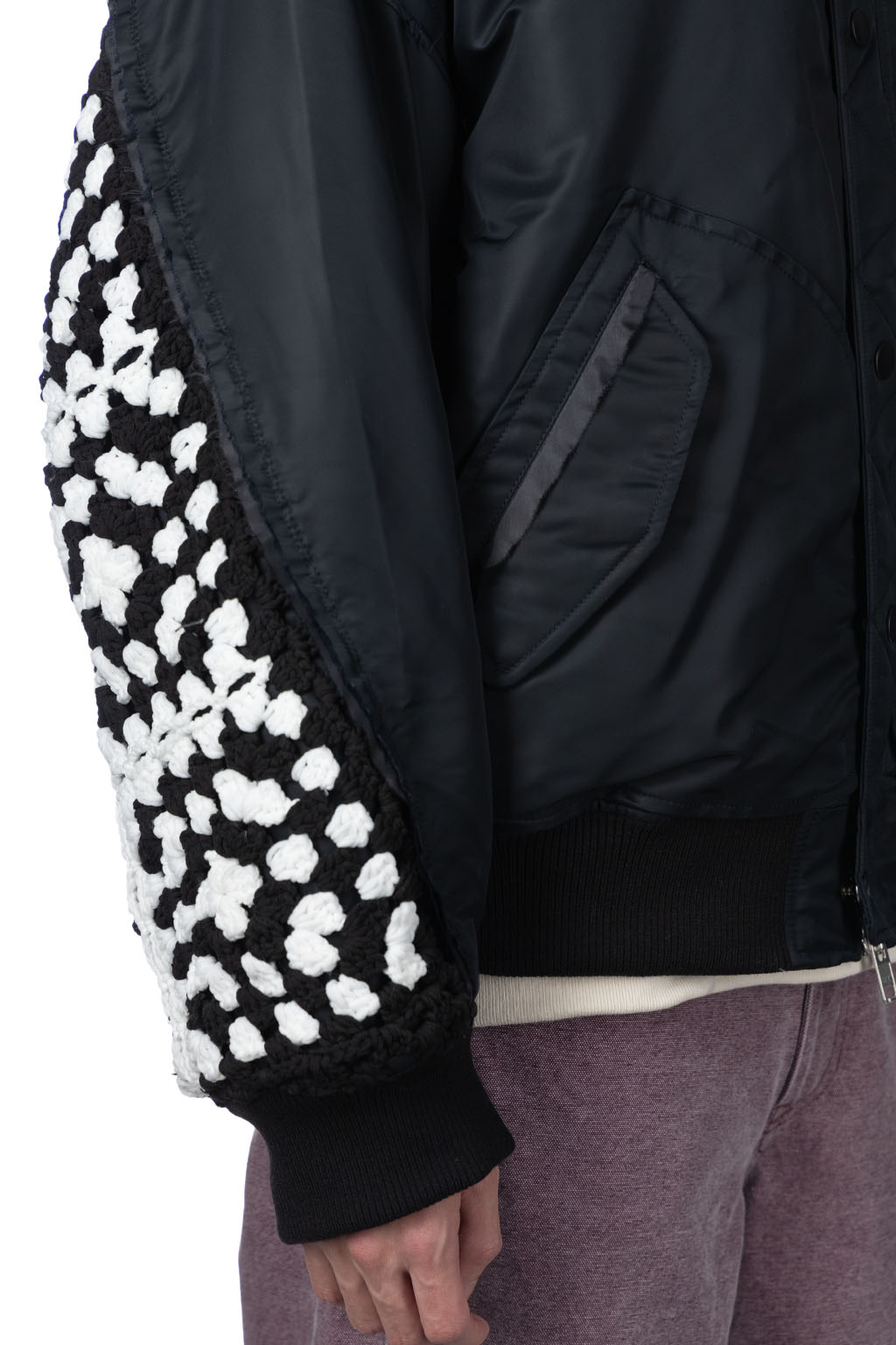 DISCOVERED - Crochet Sleeve MA-1 Jacket - Black x Black