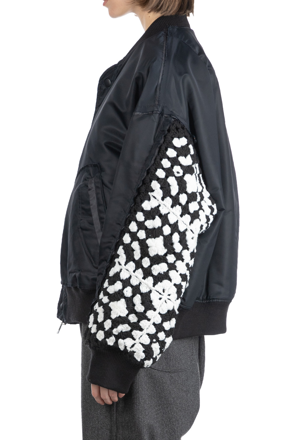 DISCOVERED - Crochet Sleeve MA-1 Jacket - Black x Black