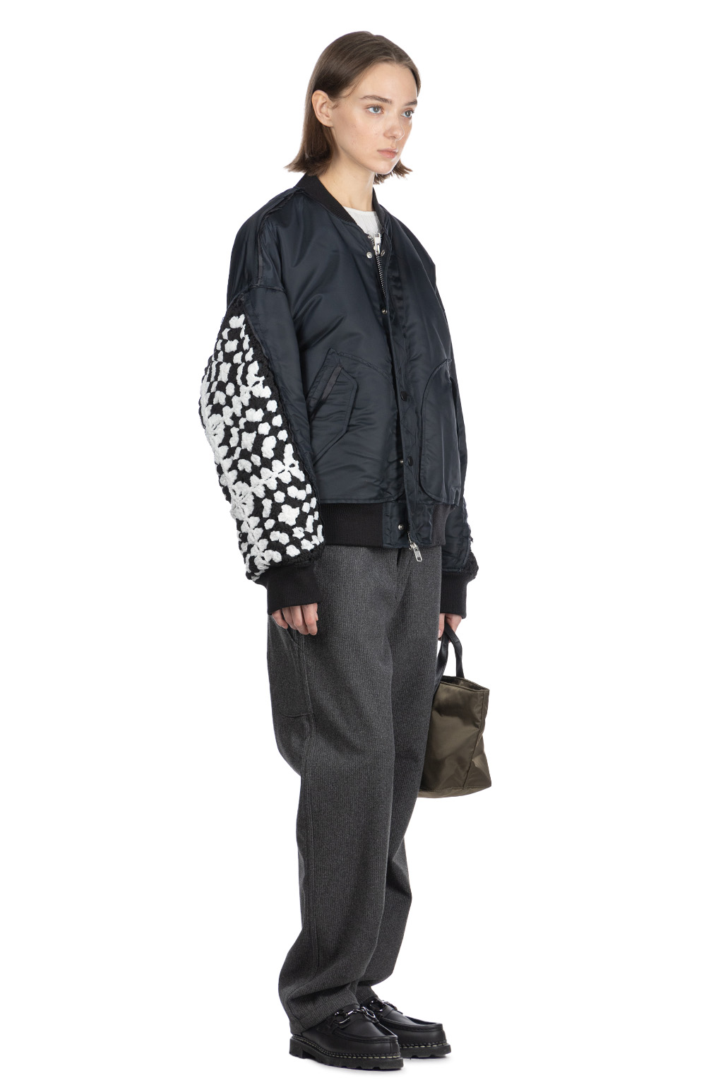 DISCOVERED - Crochet Sleeve MA-1 Jacket - Black x Black