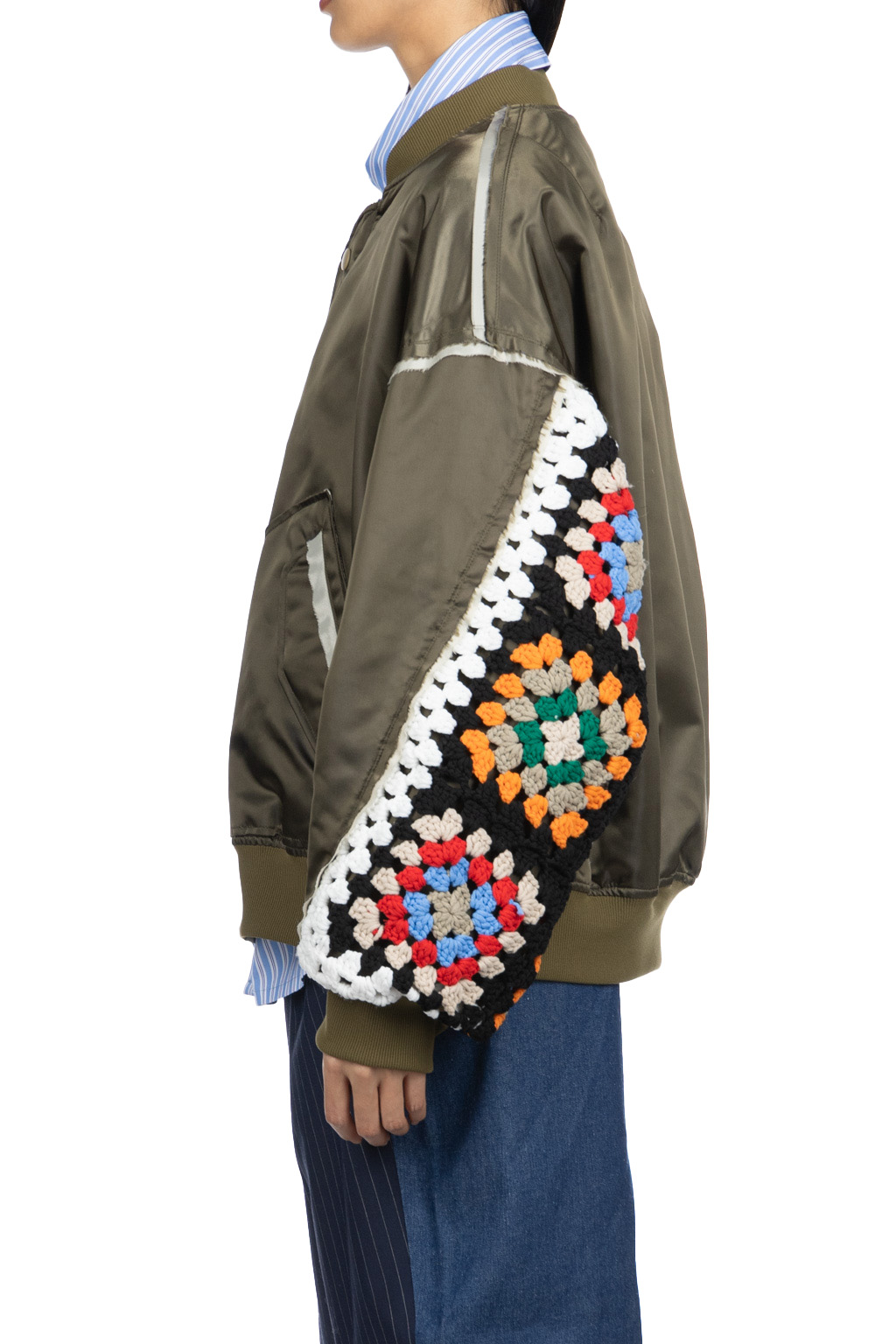 Discovered - Crochet Sleeve MA-1 Jacket - Khaki