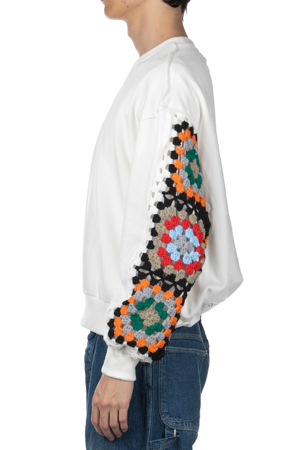 DISCOVERED - Crochet Sleeve Sweatshirt - White