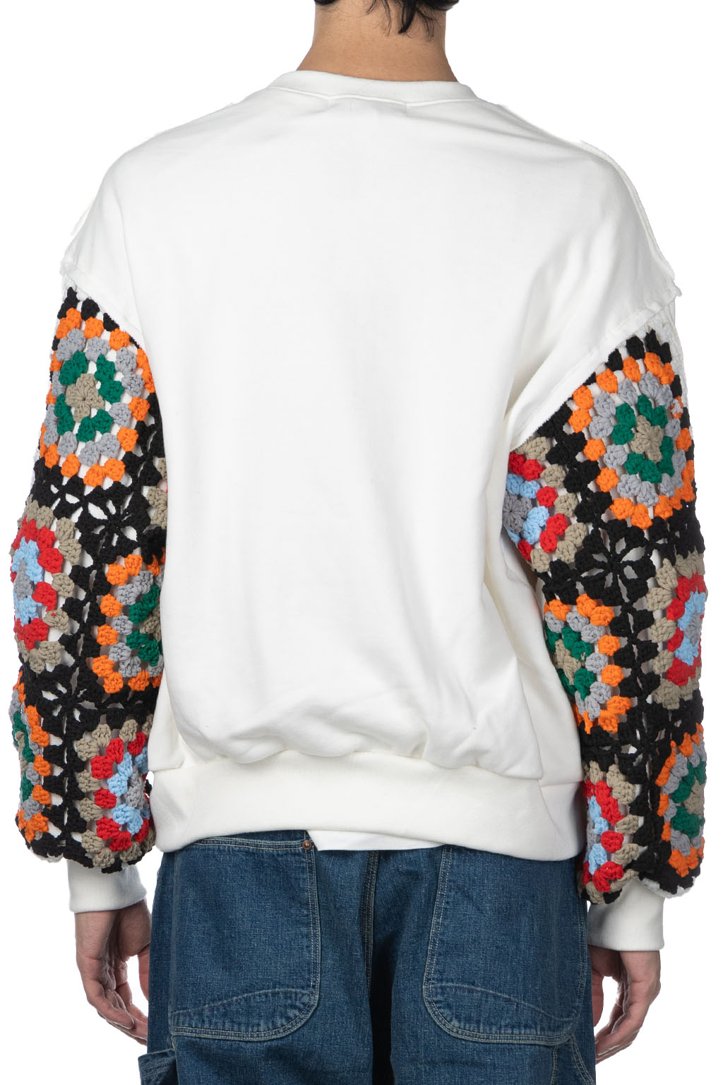 DISCOVERED - Crochet Sleeve Sweatshirt - White