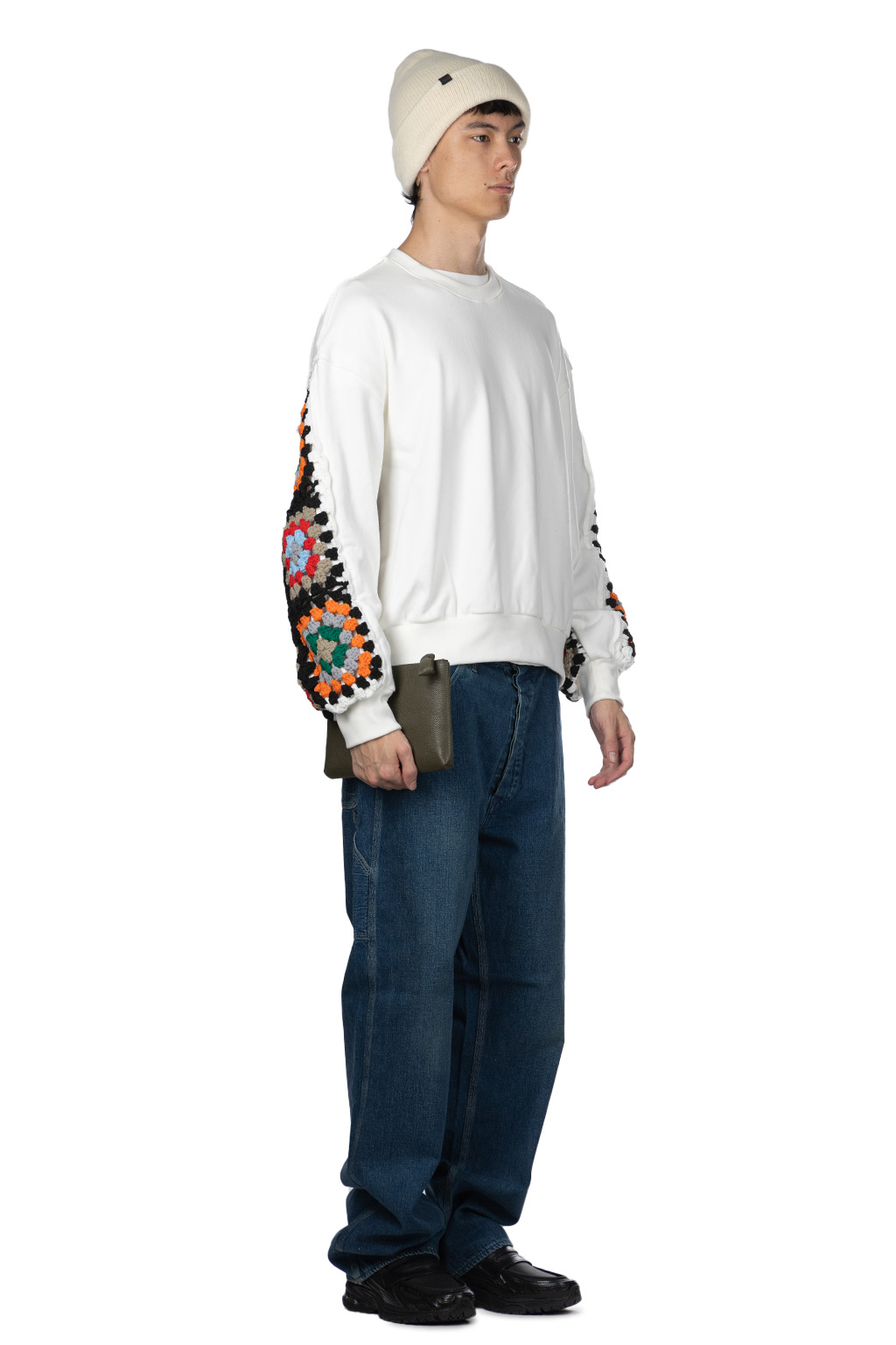 DISCOVERED - Crochet Sleeve Sweatshirt - White