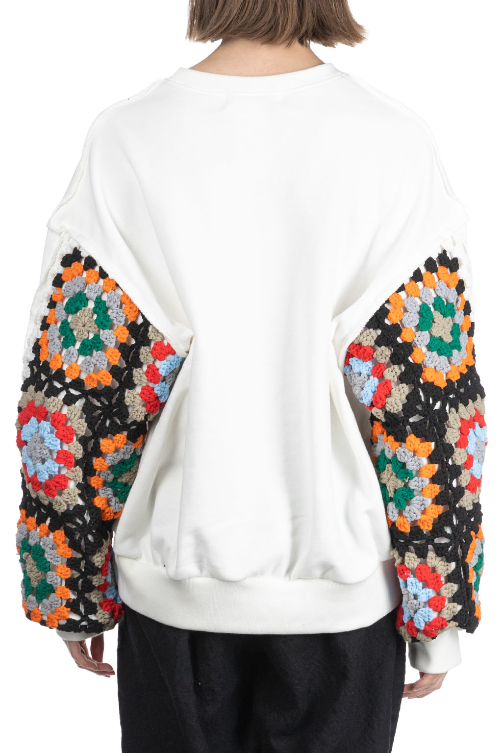 DISCOVERED - Crochet Sleeve Sweatshirt - White