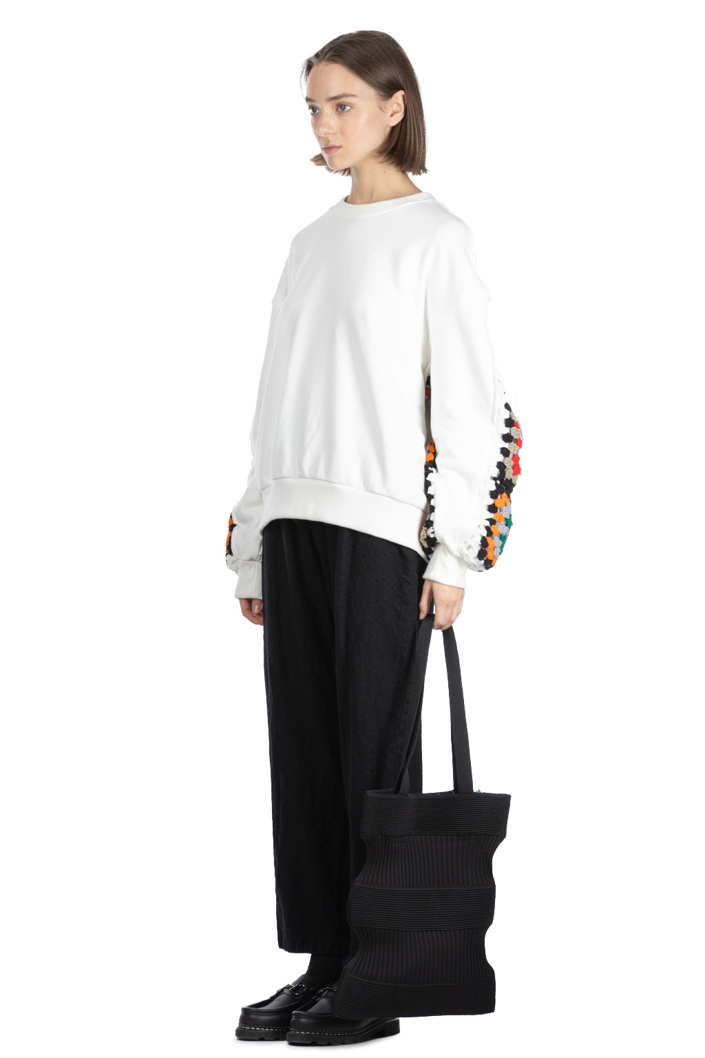 DISCOVERED - Crochet Sleeve Sweatshirt - White