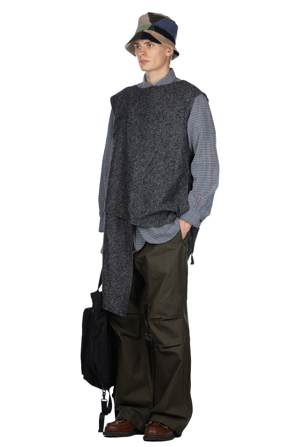 Engineered Garments - Knit Wrap Vest - Charcoal Wool Poly Melange Knit