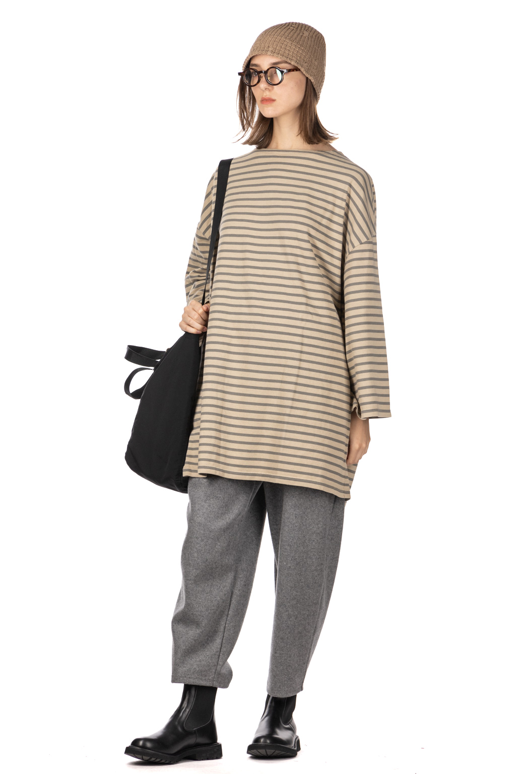 Ichi Overdye Stripe Pullover - Grey