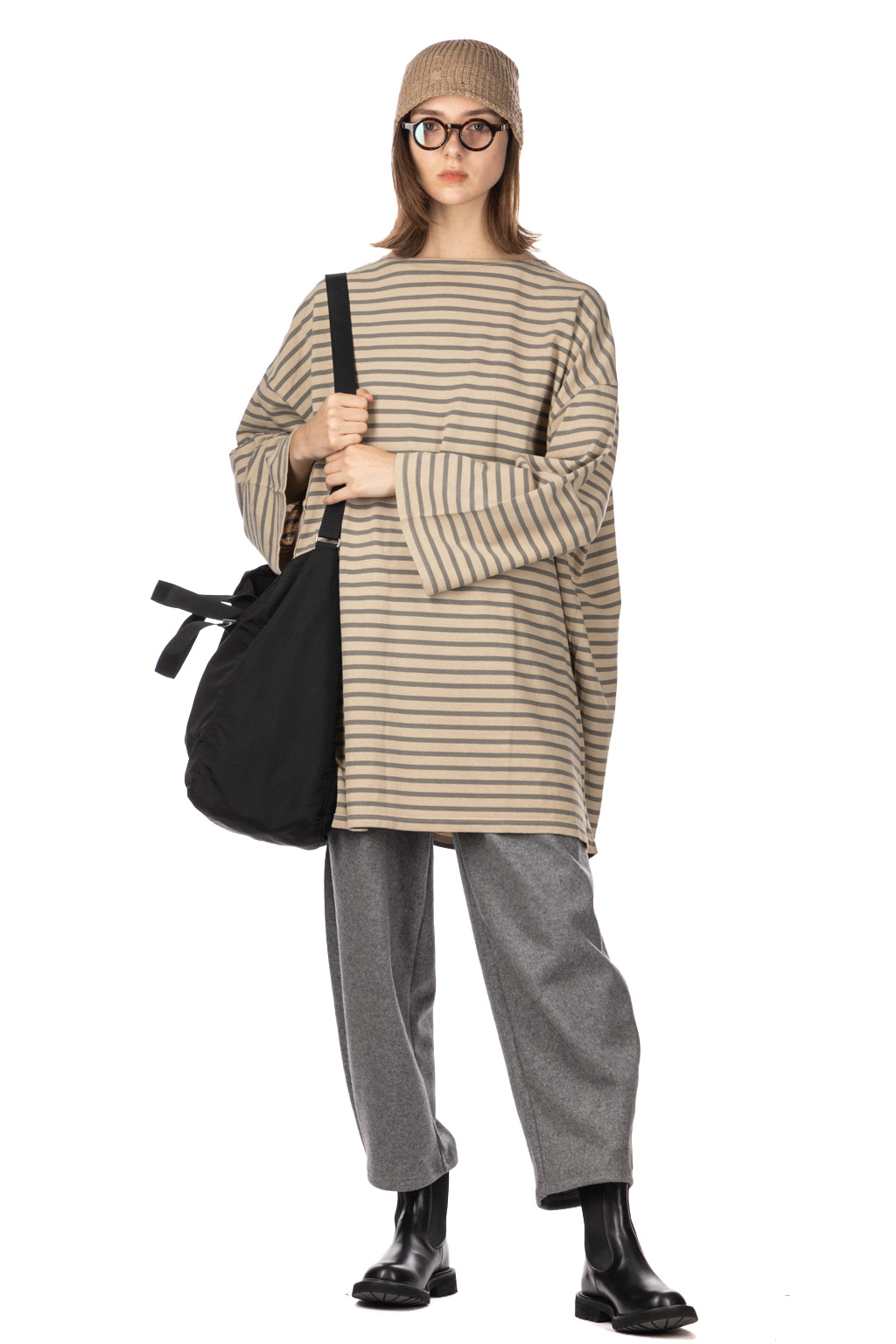 Ichi Overdye Stripe Pullover - Grey