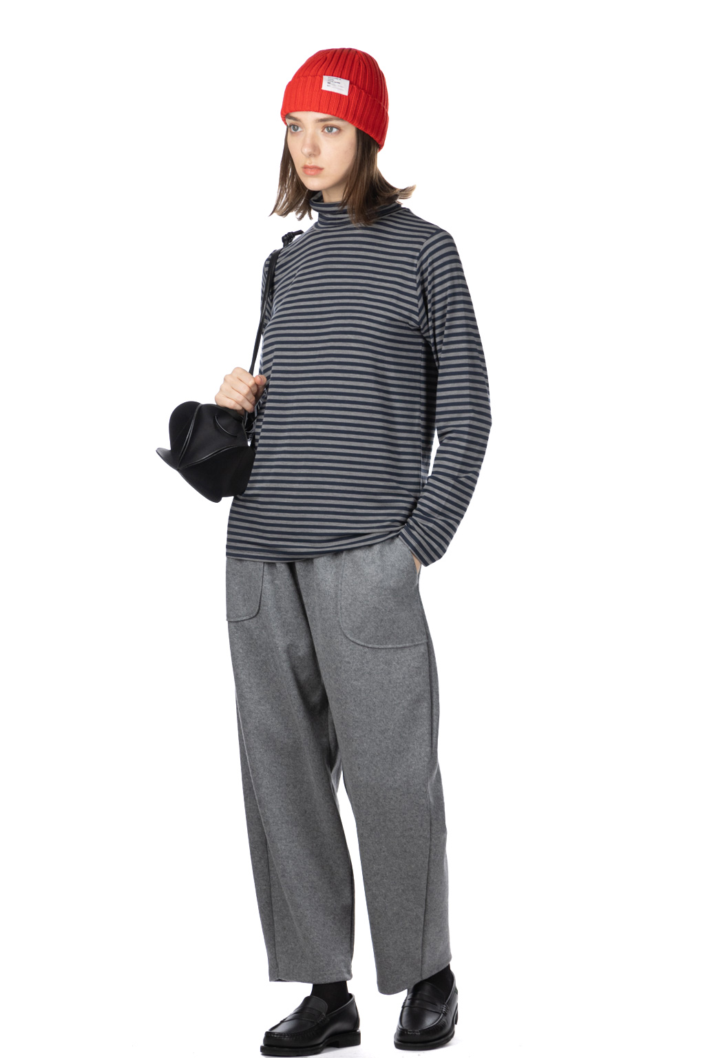 Ichi - Stripe Turtleneck Pullover - Grey Navy