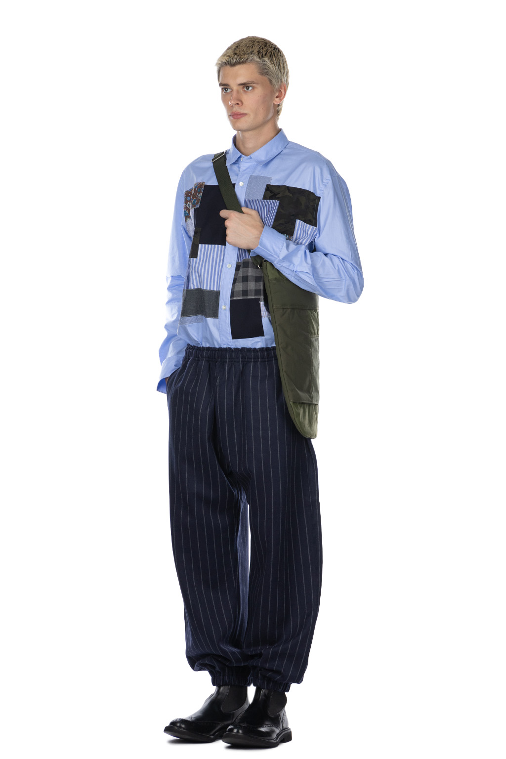 Junya Watanabe MAN - Wool Jersey Stripe Knit Pants - Navy x Grey