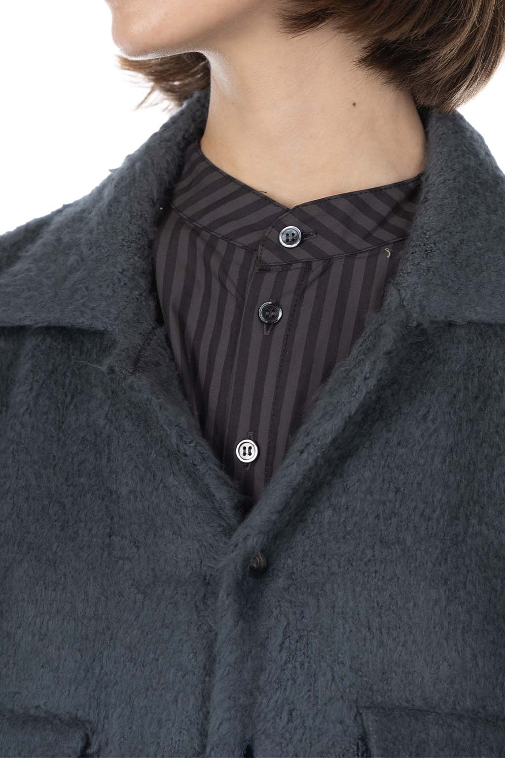 Kapital - 7G Shaggy Knit Board Shirt - Blue Grey