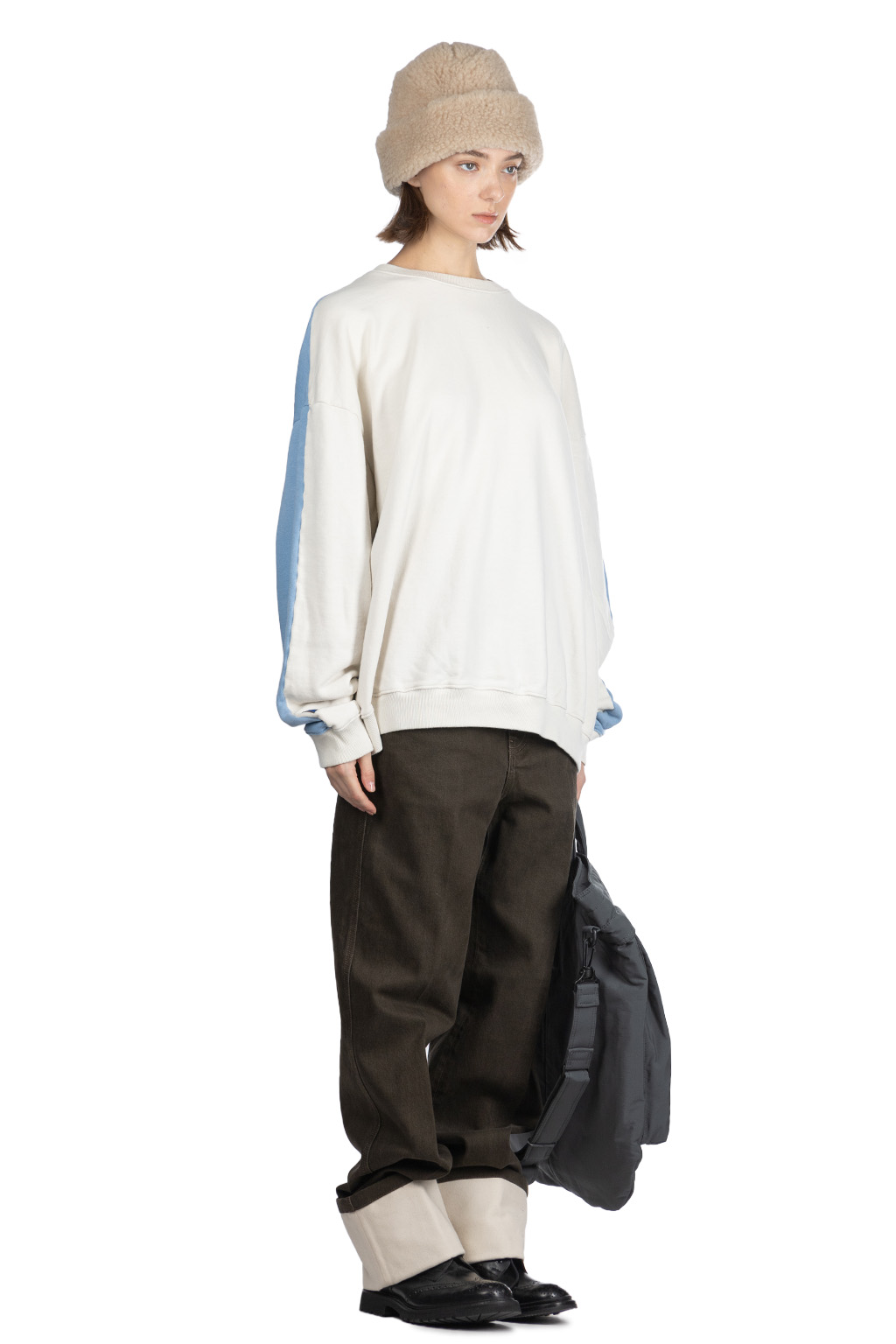 Kapital Fleece Knit 2Tones Remake BIG SWT (BONE) - Natural x Saxe Blue