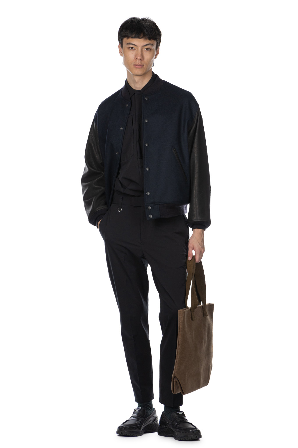 Kaptain Sunshine - Leather Sleeve Award Jacket - Top Navy