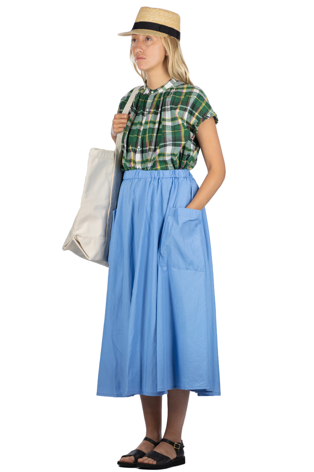 Manon - Box Pocket Flare Skirt - Blue