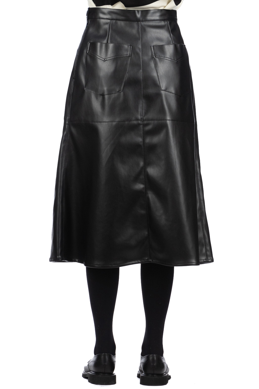 Manon - Faux Leather Flare Skirt - Black