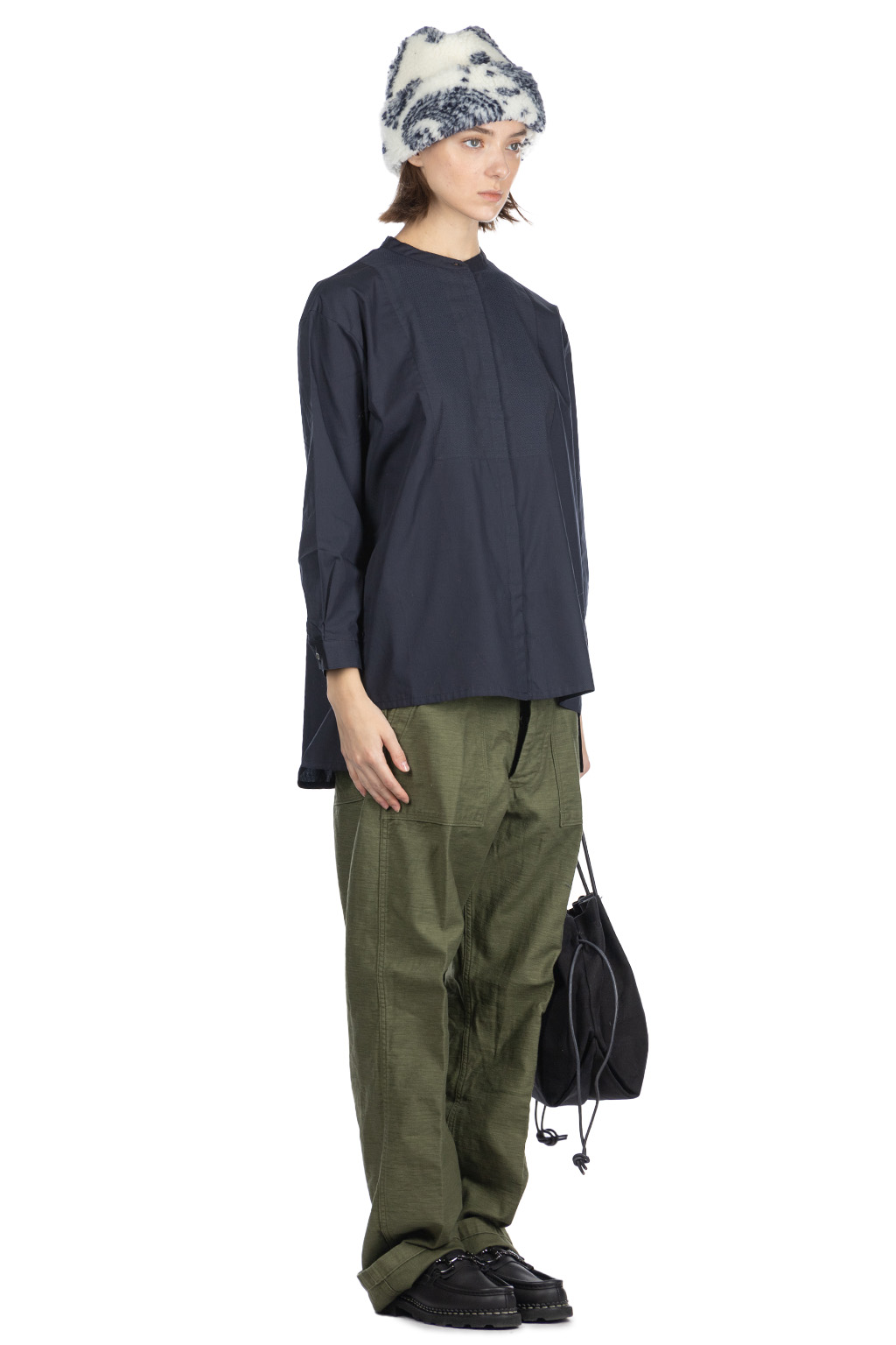 Nachukara - DOVERS : Cotton Dobby Side Button Shirt - L. Khaki