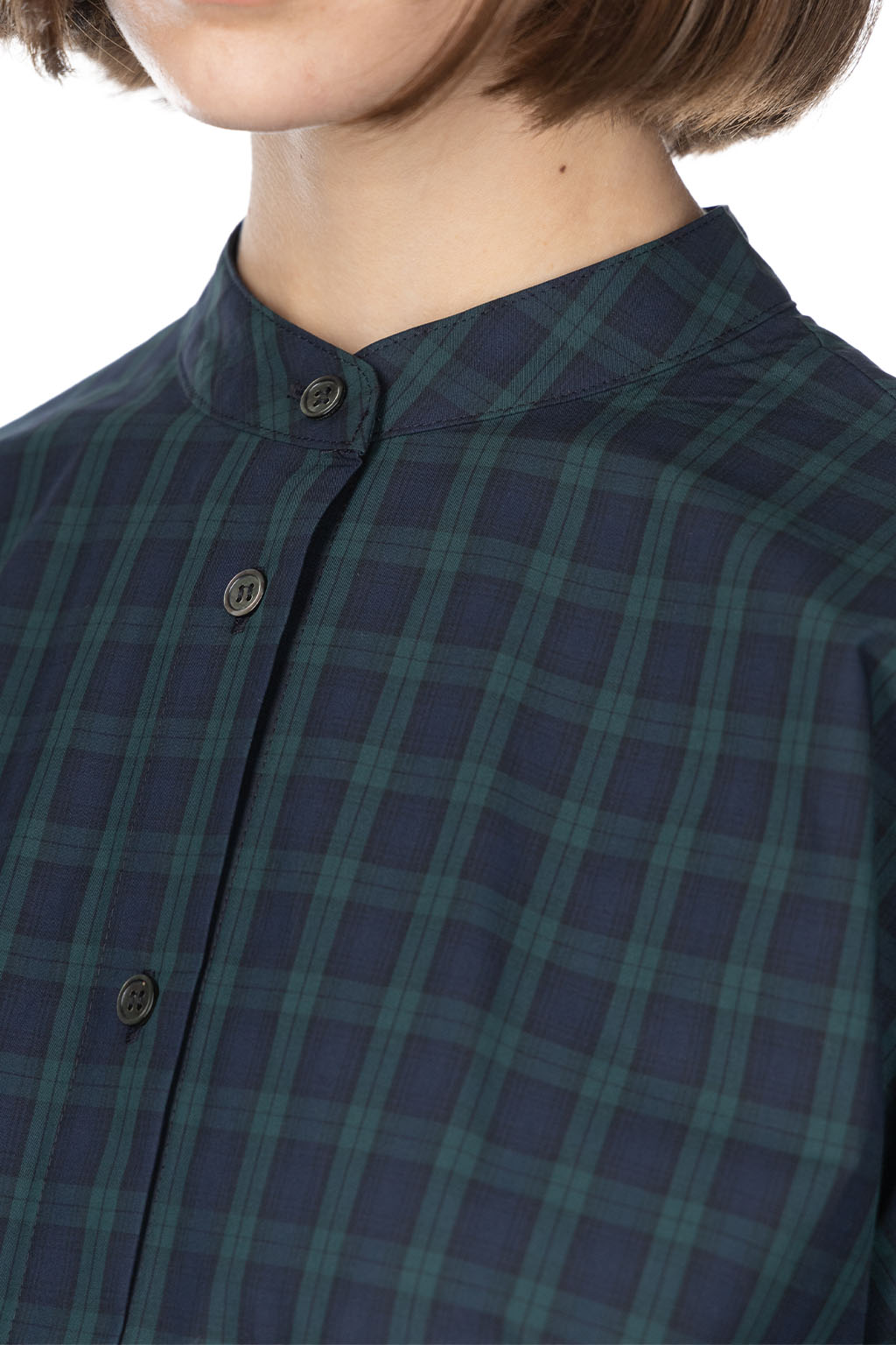 Nachukara - DOVERS: Typewriter Check Bandcollar Shirt - Black Watch