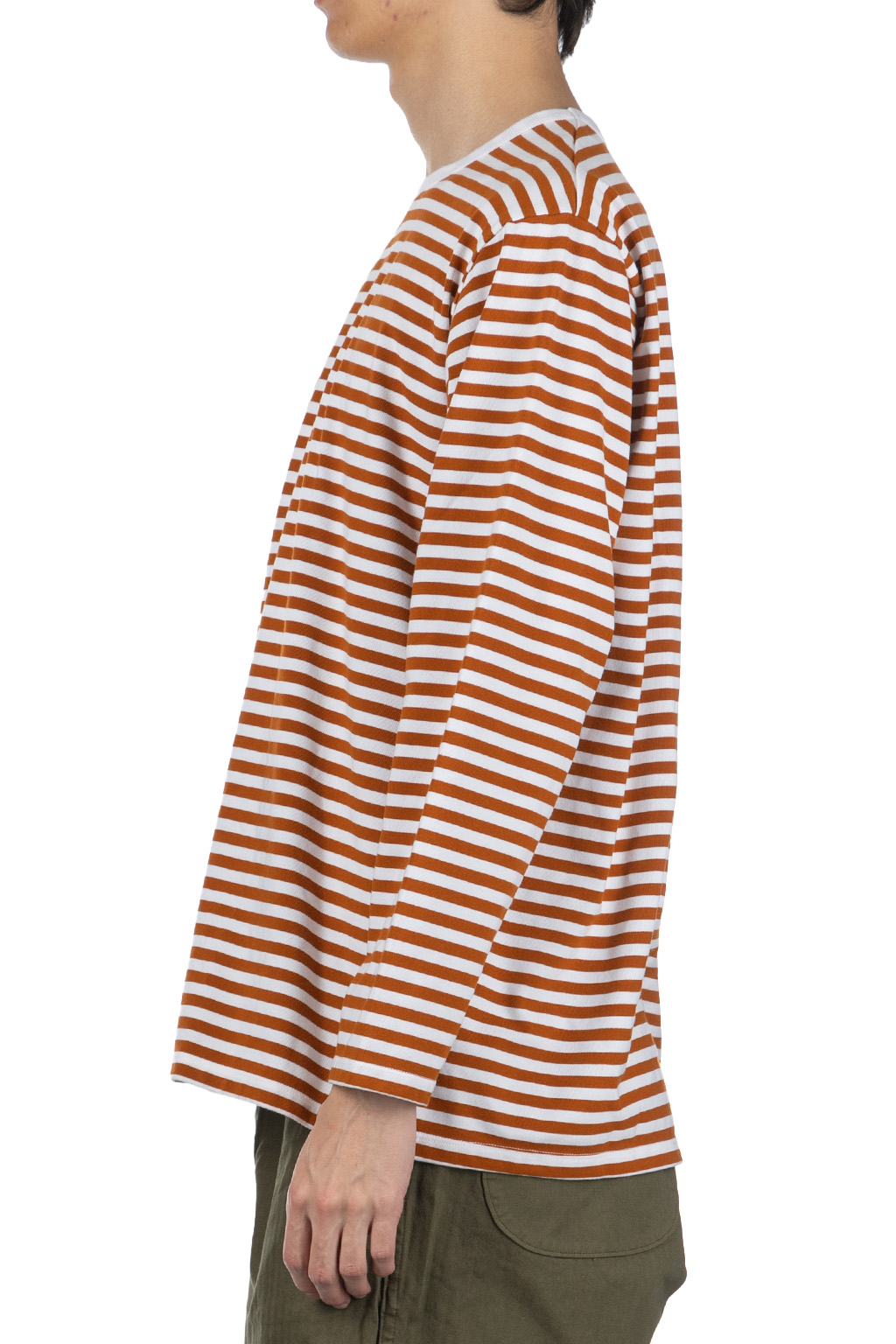 Nanamica (NAN) - COOLMAX Stripe Jersey US Tee-Sunset Orange White