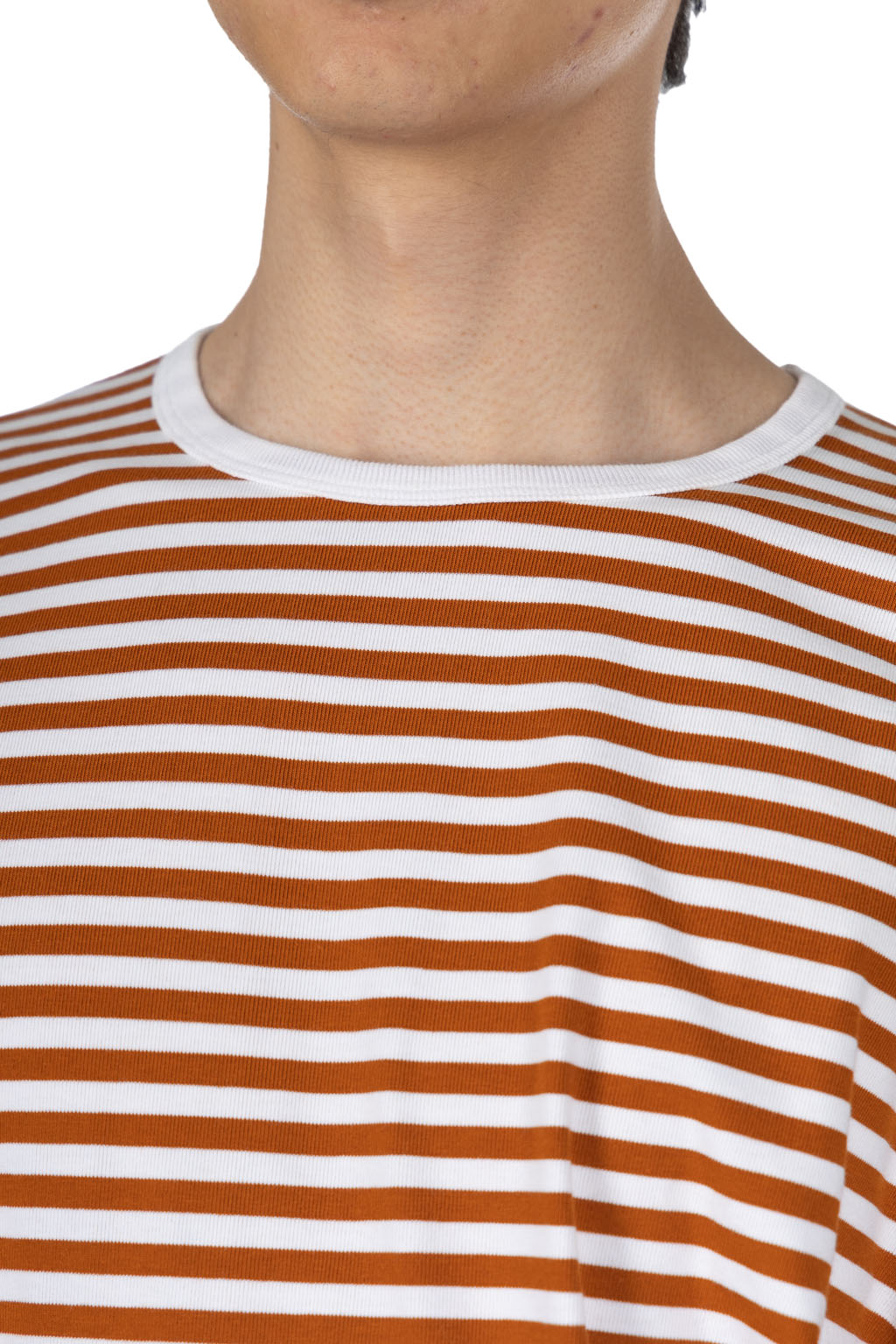 Nanamica (NAN) - COOLMAX Stripe Jersey US Tee-Sunset Orange White