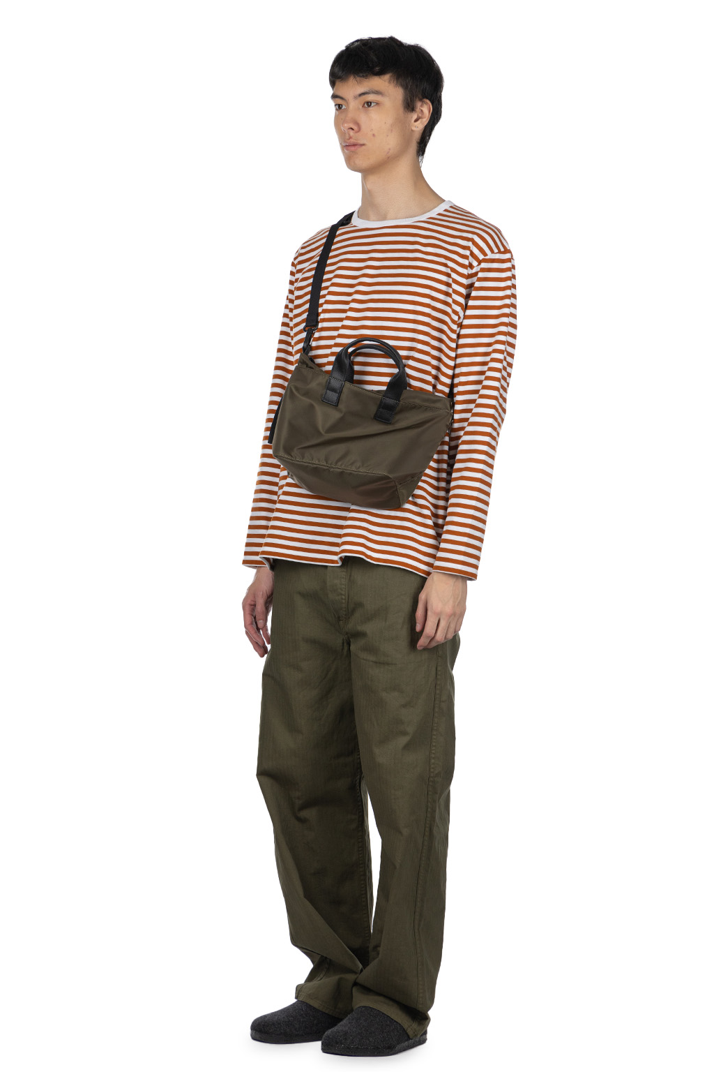 Nanamica (NAN) - COOLMAX Stripe Jersey US Tee-Sunset Orange White