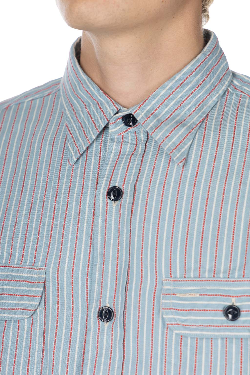 Sugar Cane - Dobby Stripe LS Work Shirt - Blue