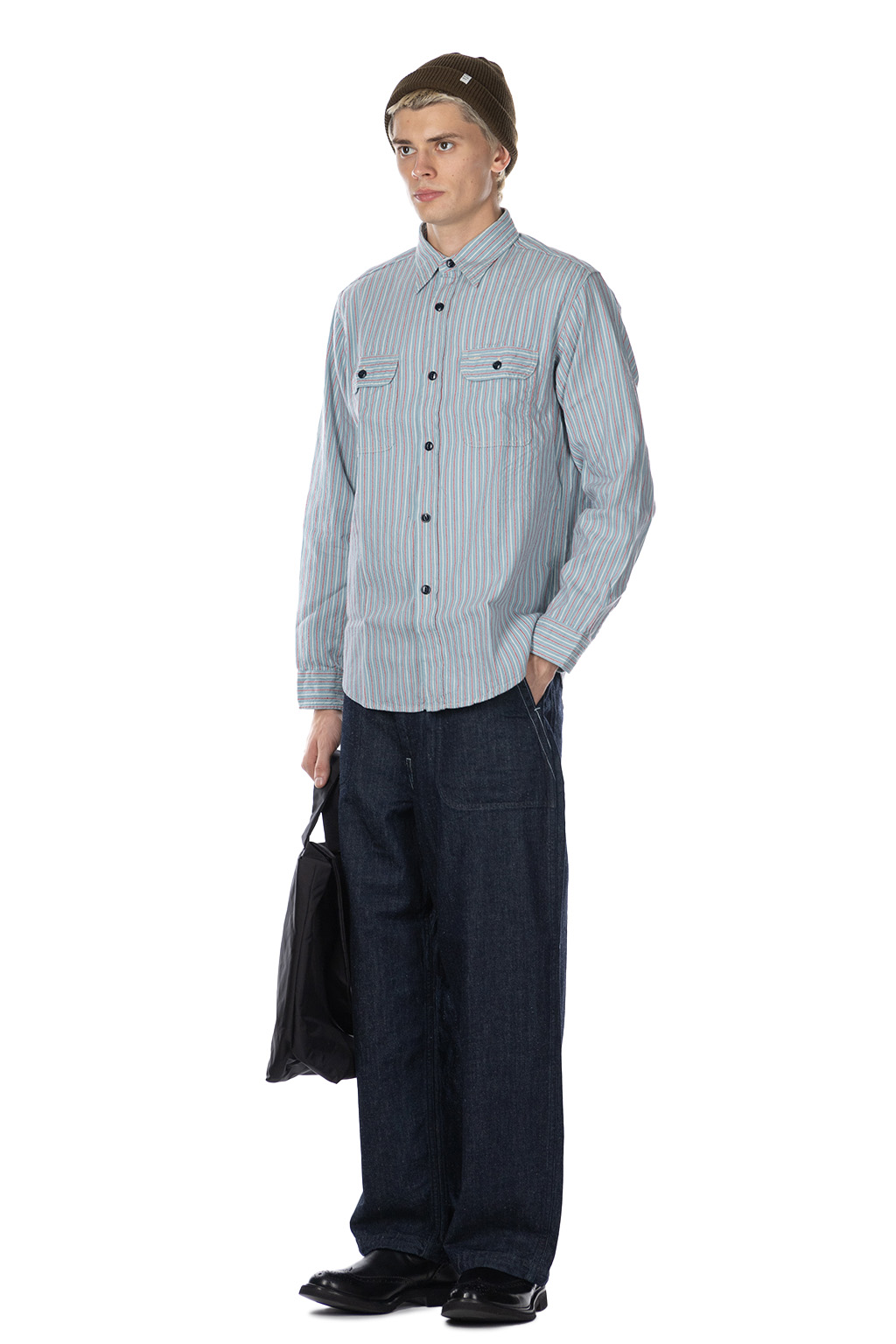 Sugar Cane - Dobby Stripe LS Work Shirt - Blue