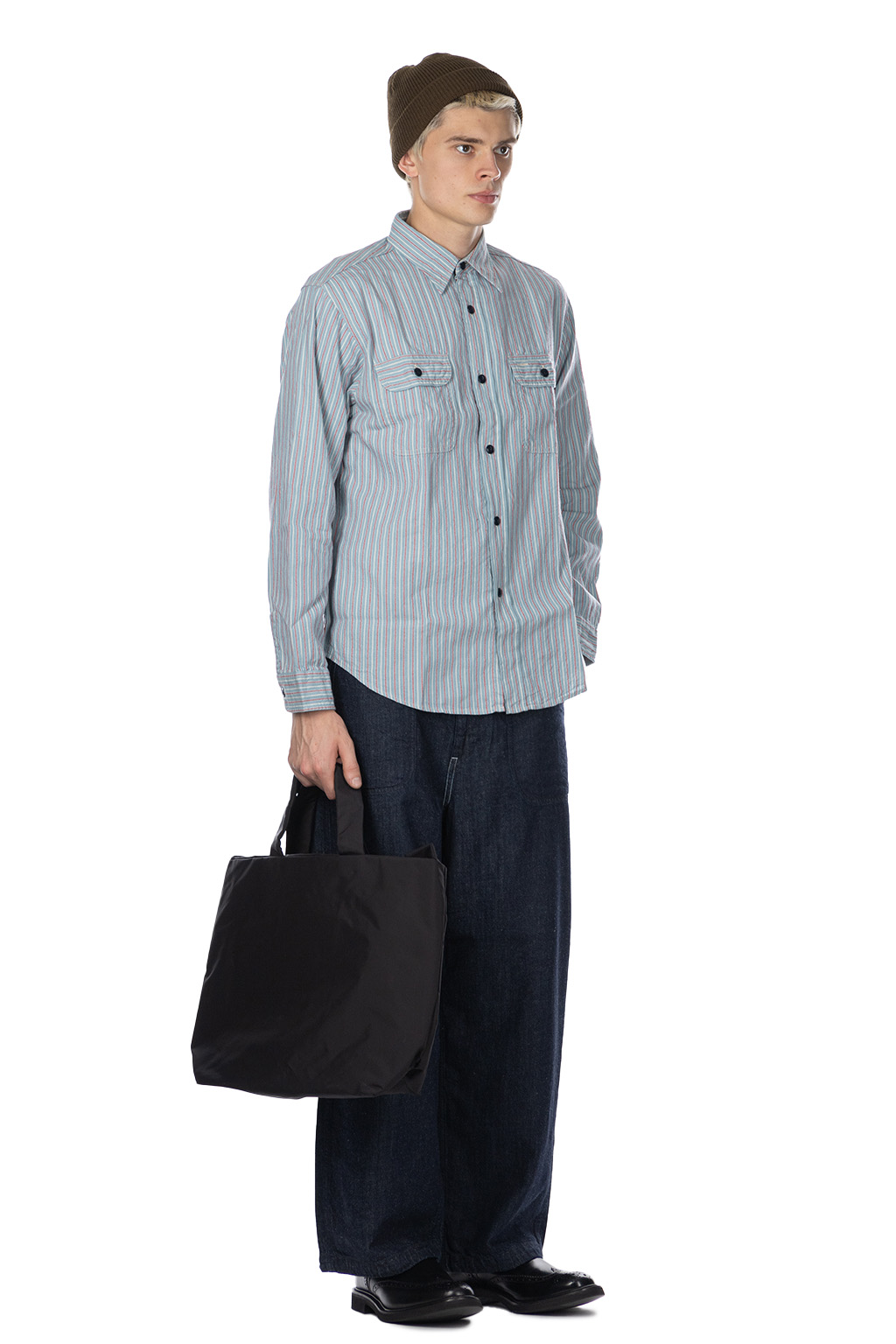 Sugar Cane - Dobby Stripe LS Work Shirt - Blue