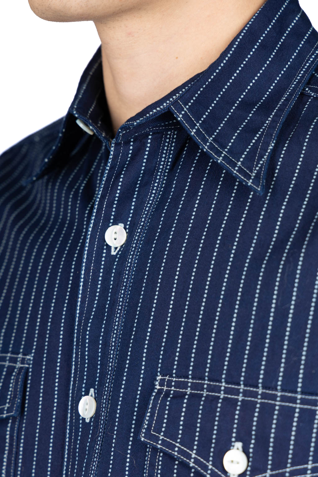 Sugar Cane - Fiction Romance 8.5oz Wabash Stripe Work Shirt - A. Navy