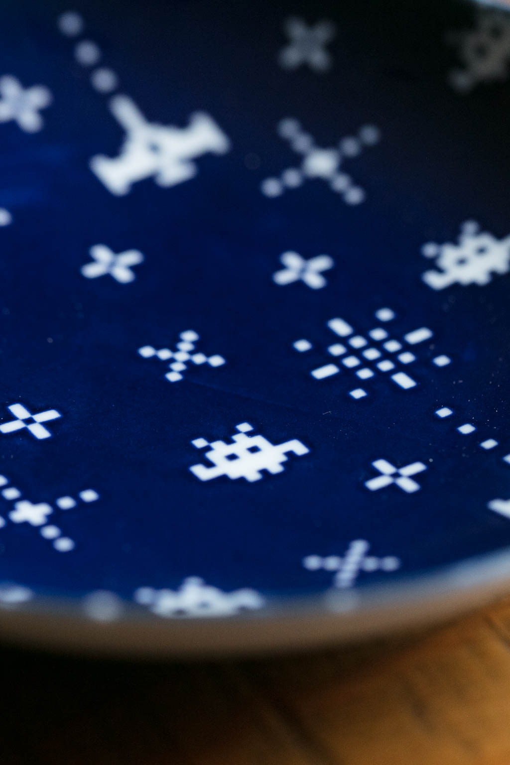 Tokyo Pixel Space Invaders Plate in Blue or White