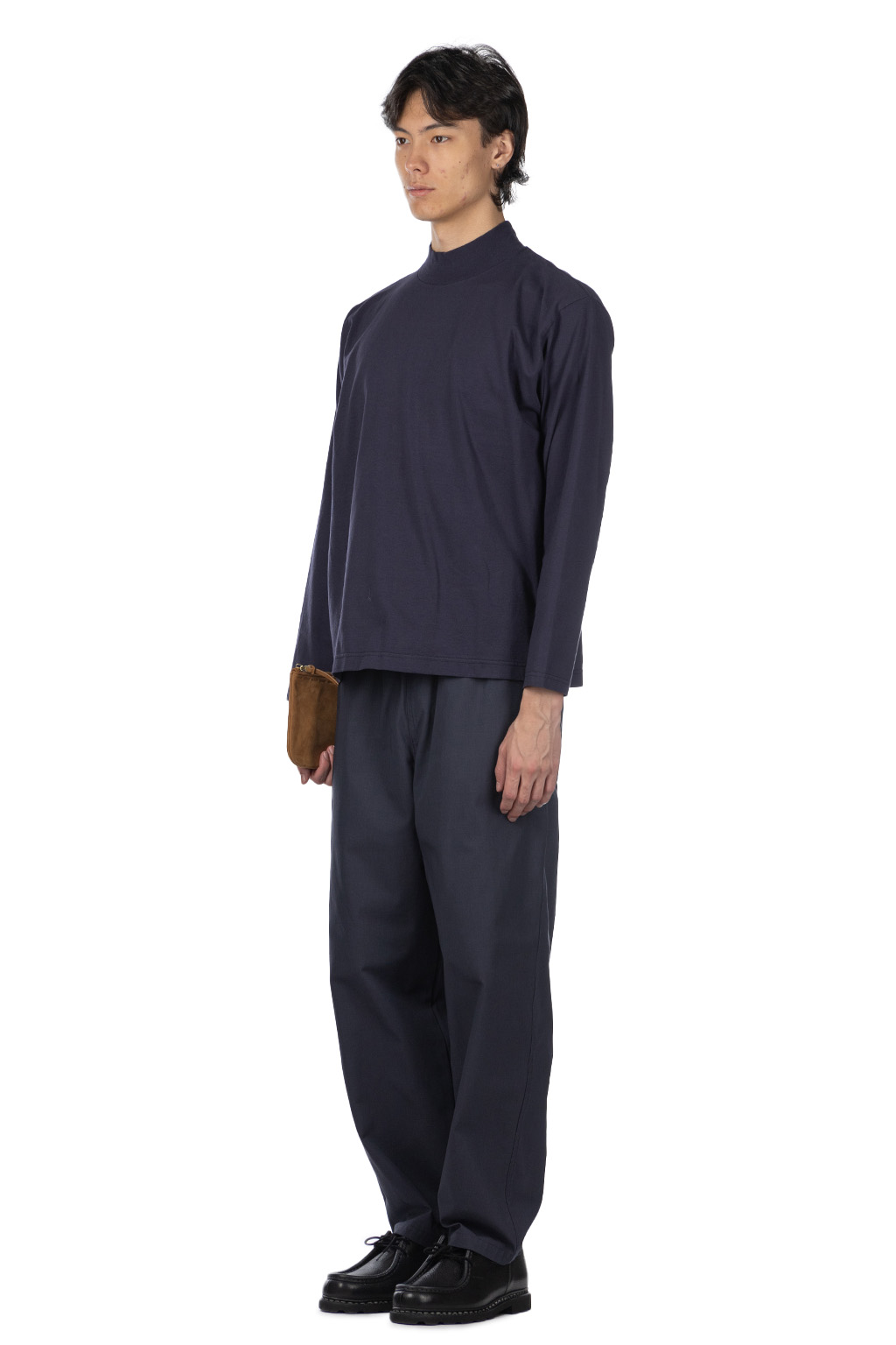 YLEVE - Y : Cotton Jersey Mock Neck LS Tee - Navy